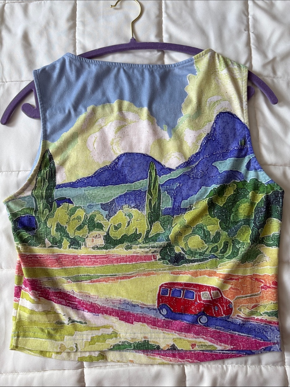 Cider Scenic Crop Top with Red Van and Blue Sky - Picture 4 of 6